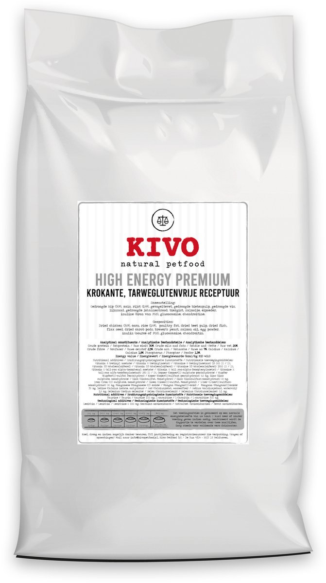 Kivo Petfood Kivo Petfood Hondenbrokken Krokant High Energy Premium 15 kg - Tarweglutenvrij
