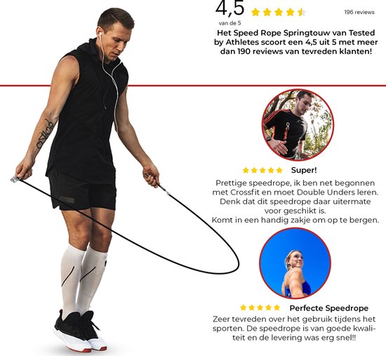 Tested by Athletes - Professioneel Springtouw + E-Book - Verstelbaar Springtouw - Sport Springtouw - Zwart