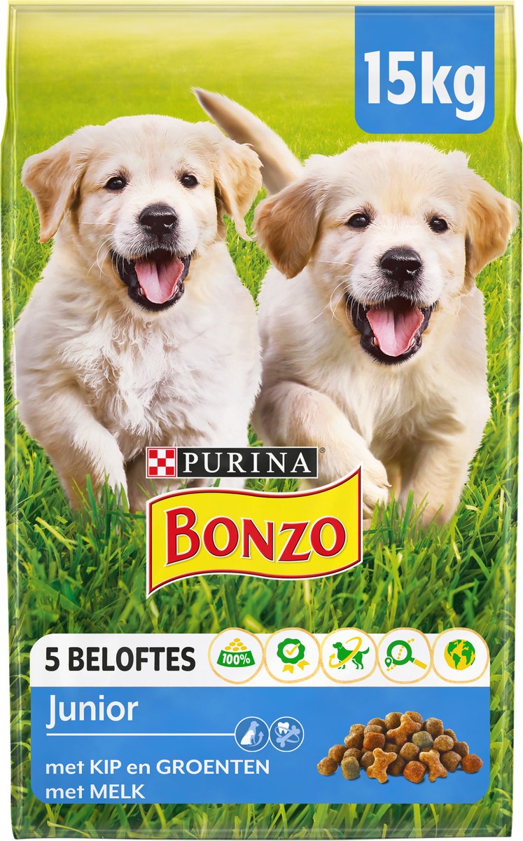 Bonzo Junior Hondenvoer Kip Melk & Groenten 15 kg