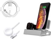 DrPhone T030B – 3 in 1 Charging Stand – Geschikt voor IOS iPhone, Watch en Oordoppen – + Lightning Kabel 1 Meter – Zilver