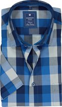 Redmond heren overhemd regular fit - korte mouw - blauw geruit (contrast) - Strijkvriendelijk - Boordmaat: 39/40