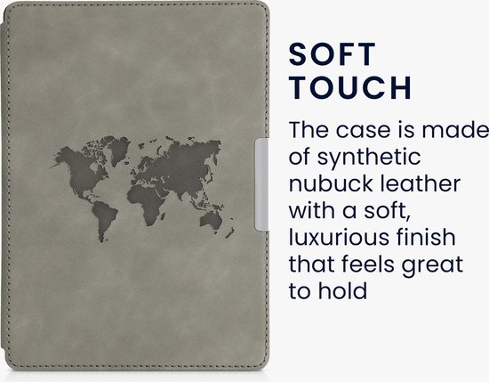 kwmobile e-reader hoesje geschikt voor Kobo Aura ONE hoes - Ereader flip case met standaard - Kunstleren e reader cover - Wereldkaart design in grijs van kwmobile — afbeelding 4