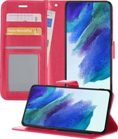 Samsung S21 FE Hoesje Book Case Hoes - Samsung Galaxy S21 FE Case Hoesje Portemonnee Cover - Samsung S21 FE Hoes Wallet Case Hoesje - Donker Roze