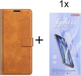 Samsung Galaxy A13 5G / A04s - Bookcase Lichtbruin - portemonee hoesje met 1 stuk Glas Screen protector