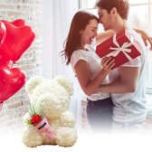 Rose Bear - Eeuwige Bloem Rose Teddy Bear Ornament - Handgemaakte Beer - Pop - Valentijnsdag Verjaardag Bruids Moederdag Cadeau - Decors - Wit