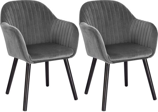 Exclusieve Eetkamerstoelen Fluweel Lederlook - Gestoffeerde Keukenstoelen Met Metalen Frame, Donkergrijs/Zwart