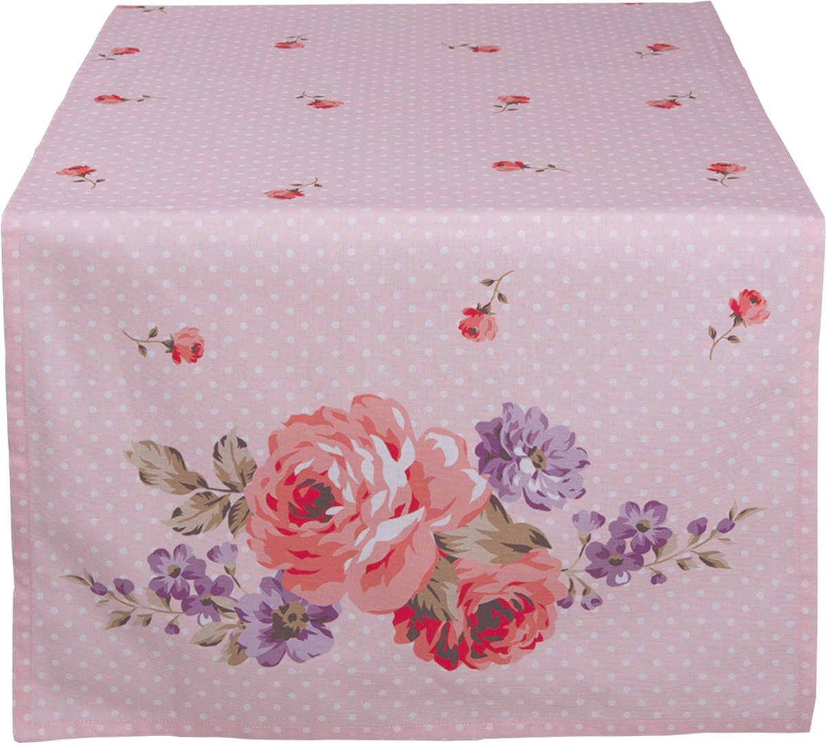 Clayre & Eef Tafelloper 50x140 cm Roze Paars Katoen Rozen