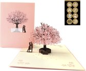3D popupkaart - Valentijnskaart Uitnodiging Liefdeskaart Sakura boom Hayao Miyazaki - Fotolijst pop-up wenskaart met 8 Feestelijke Sluitzegels - Complete Set