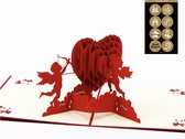 3D wenskaart - Cupido valentijnskaart liefde pop-up wenskaart met 8 feestelijke sluitzegels - Complete set