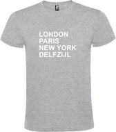 Grijs t-shirt met " London, Paris , New York, Delfzijl " print Wit size XXL