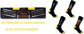 Vaderdag cadeau - 4 paar papa klussers sokken in cadeau doos - Bouwvakker Sokken - Met afbeelding van gereedschap, zaag, hamer, kwast en steeksleutel - Leuk voor klusser en doehetz