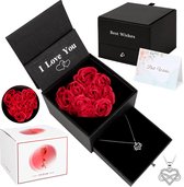 Eeuwige Roos Geschenkdoos, Becoyou Rozen geschenkdoos, rozenbox met halsketting en Wenskaart