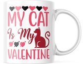 Valentijn Mok met tekst: MY CAT IS MY VALENTINE | Valentijn cadeau | Valentijn decoratie | Grappige Cadeaus | Koffiemok | Koffiebeker | Theemok | Theebeker