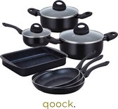 Qoock© | Black Line Pannenset | 10 Delig | Midnight Black | Inductie | Alle warmtebronnen | Vaatwasser bestendig | Herzberg Cooking