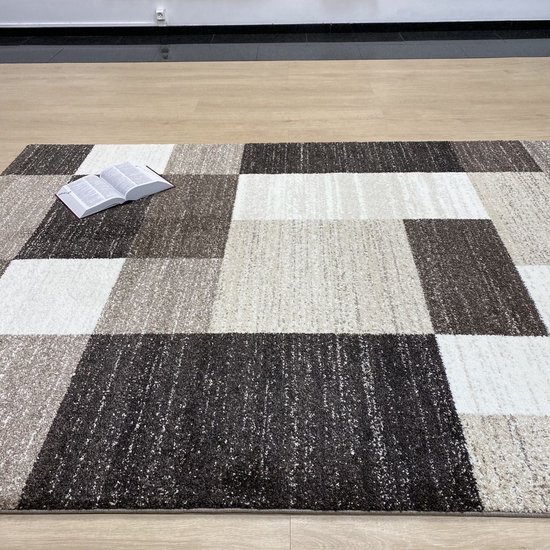 Tapis Marron Épais Poils Ras Tapis Koho Zen Premium Feeling Blocks - 80x150cm - Moderne - Salon - Salon - Chambre - Salle à manger