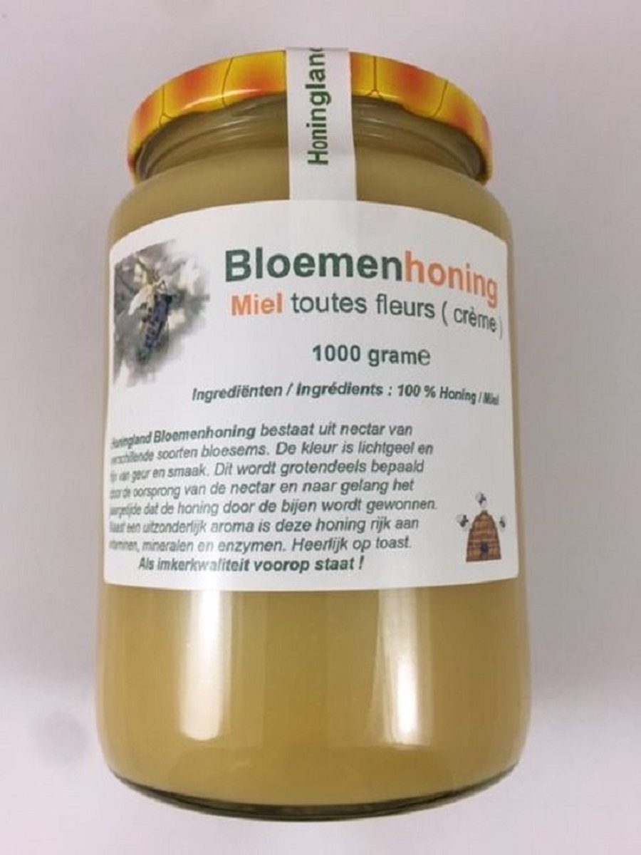 Honingland : Bloemen Honing, Miel toutes Fleurs, Flower honey ( crème ). 1000 gram