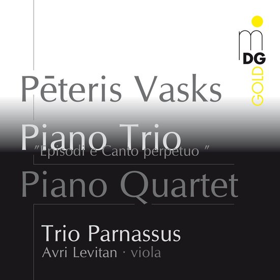 Cd-hoes met de titel 'Pēteris Vasks Piano Trio Episodi e Canto perpetuo Piano Quartet Trio Parnassus Avri Levitan viola'