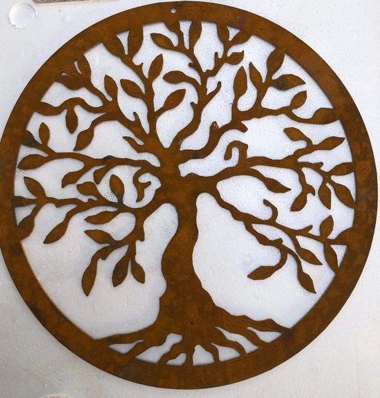 Serenti -muurdecoratie-levensboom- Tree of Life- Cortenstaal-diameter 30 cm- Wanddecoratie binnen - muurdecoratie buiten