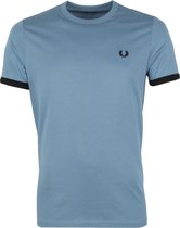 Fred Perry - Ringer T-Shirt Mid Blauw - XXL - Slim-fit