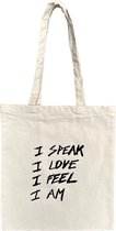 Sayyara Tote bag - Katoenen tas - Schoudertas - Handtas - Canvas - Biologisch katoen - Milieuvriendelijk - "I speak, I love" - Dames - Heren - Naturel