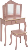Atmosphera Sisi Kaptafel - make up - visagie - tafel hartje - design kinderkamer - meisje - met krukje - roze met gouden afwerking
