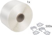 Kortpack - Omsnoeringsband/Polyesterband 16mm x 850m en 500 Gespen 16 mm + KORTPACK PEN (031.0202)