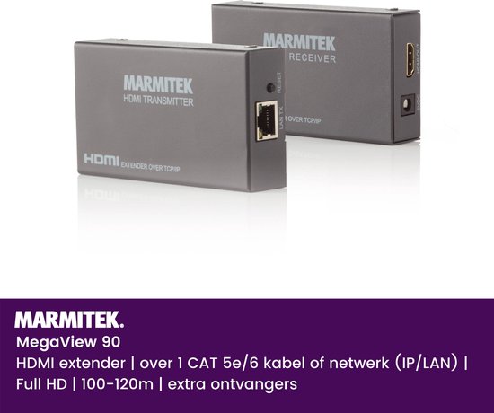 Extender HDMI LAN Marmitek MegaView 90 Cavo O Rete CAT 5e / 6  IP LAN 1080p 120m Ricevitori Aggiuntivi Possibili Tramite Esistente Ethernet 878529649