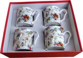 Set 4x Thee Mokken "Owly Fowly" Shannonbridge Pottery Ierland