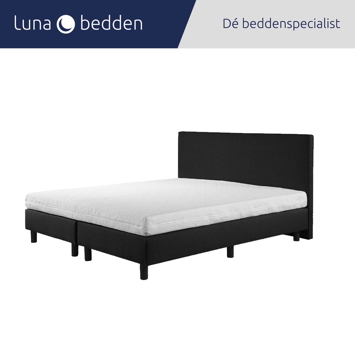 Luna Bedden - Boxspring Stella - 200x210 Compleet Zwart Glad Bed