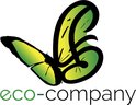 Groen en geel vlinder logo met de tekst "eco-company".