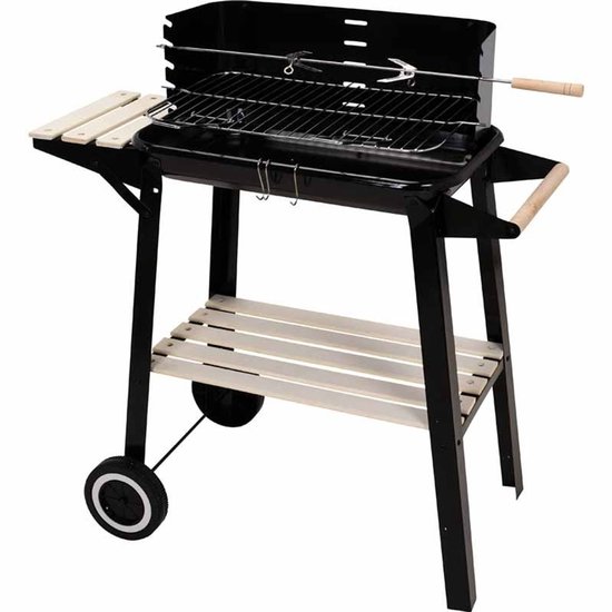 BBQ Verrijdbare Houtskool Barbecue - Grilloppervlak (LxB) 83 x 46 cm - Met Zijtafel - Zwart