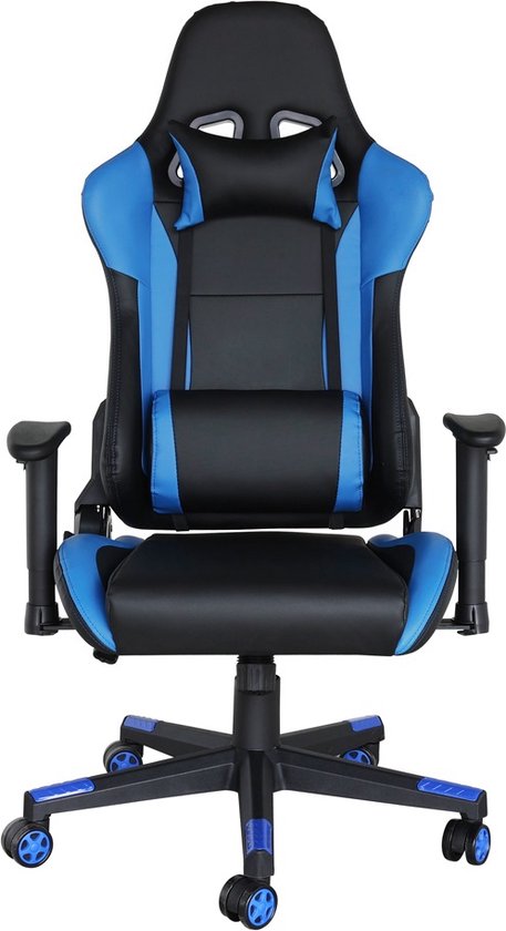 IVOL Gamestoel Power - Zwart/Blauw - Ergonomisch - Hoofdsteun met kussen