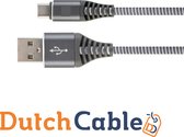 DutchCable Premium series - USB C oplaadkabel 1 meter - USB C kabel - USB C naar USB A - wit/grijs - Katoen mantel - Samsung - Huawei - Android - OnePlus - oplaadkabel - sony - 1 meter