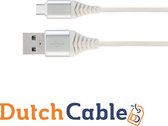 DutchCable Premium series - USB C oplaadkabel 1 meter - USB C kabel - USB C naar USB A - wit/zilver - Katoen mantel - Samsung - Huawei - Android - OnePlus - oplaadkabel - sony - 1