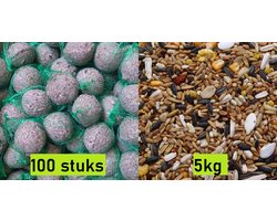 Vogelvoer Bundel - 100 Mezenbollen en 5kg Strooivoer - Buitenvogelvoer