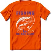 Fishing Has No Age Limit - Vissen T-Shirt | Paars | Grappig Verjaardag Vis Hobby Cadeau Shirt | Dames - Heren - Unisex | Tshirt Hengelsport Kleding Kado - Oranje - S