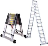 Telescopische ladder - Dubbele ladder - Vouwladder - Uitschuifbare ladder - Ladder - Met stabilisatiebalk - 3,2m + 3,2 m