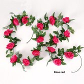Bruiloft decoratie - Rozenbloemen slinger 16 bloemen - 2,2 meter - Valentijn - Huwelijk - Romantiek - bruiloft/Wedding - liefde - decoratie - aanzoek - Donker roze