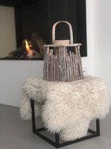 Lantaarns - Lantaarn Hout/takken Met Hengsel White-wash 20x20x25/35cm - Windlicht binnen en buiten - lantaarn - windlichtenwindlichten voor binnen -