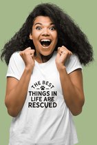 The Best Things In Life Are Rescued T-Shirt,T-Shirt Met Hondenpoot,T-Shirt Met Grappige Hondenthema's,Cadeau Voor Hondenliefhebber,D001-061W, L, Wit