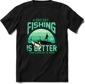 A Bad Day Fishing - Vissen T-Shirt | Aqua | Grappig Verjaardag Vis Hobby Cadeau Shirt | Dames - Heren - Unisex | Tshirt Hengelsport Kleding Kado - Zwart - XXL