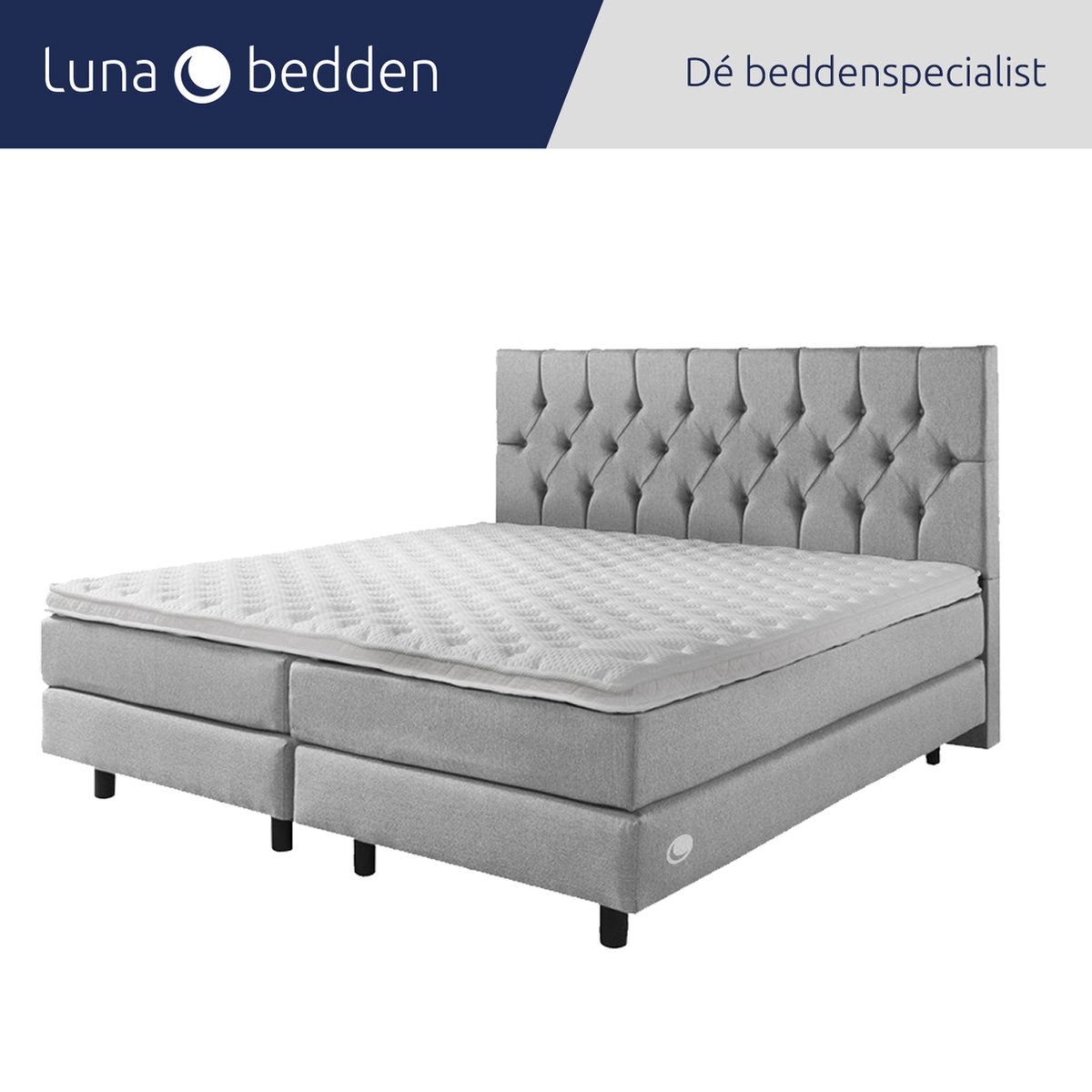 Luna Bedden - Boxspring Bella - 140x210 Compleet Grijs Gecapitonneerd Bed