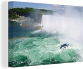 Canvas schilderij 180x120 cm - Wanddecoratie Een boot bij de Niagara Falls - Muurdecoratie woonkamer - Slaapkamer decoratie - Kamer accessoires - Schilderijen