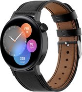 Leer Smartwatch bandje - Geschikt voor  Huawei Watch GT 3 42mm bandje leer - strak-zwart - 42mm - Strap-it Horlogeband / Polsband / Armband