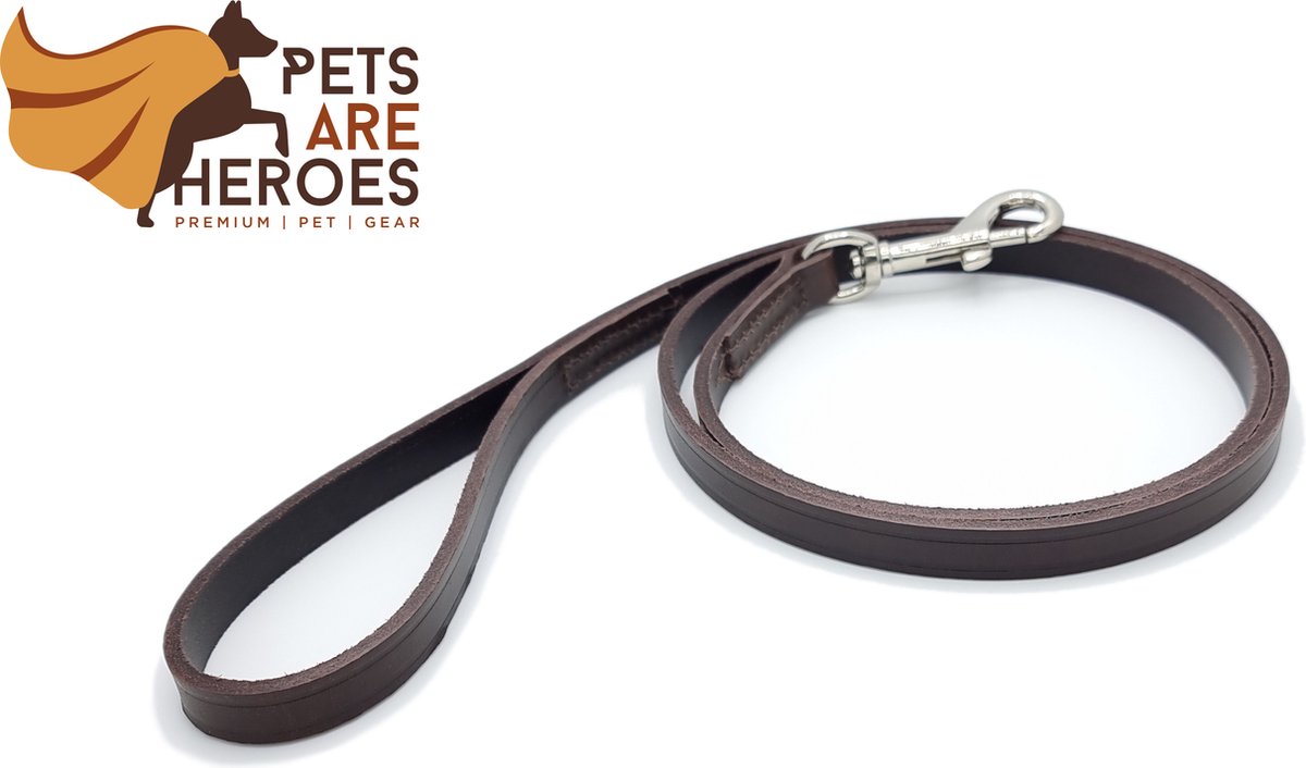 Pets Are Heroes Lederen Hondenriem - Bruin - 1.2m x 1.5cm
