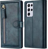 Samsung Galaxy S21 Book case met ritssluiting van LuxeBass - Flipcover - Magnetisch - 5 kaarten houder - Donkerblauw - telefoonhoes - gsm hoes - telefoonhoesjes