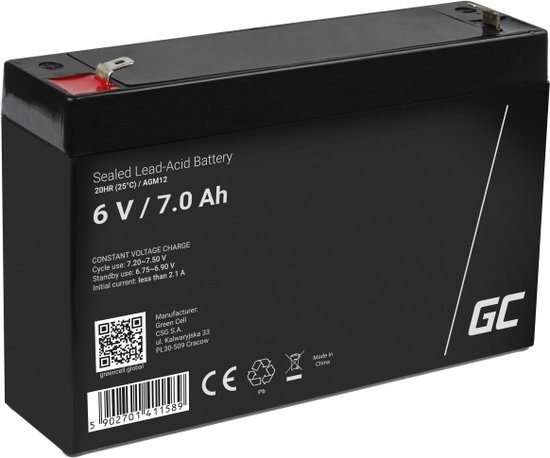Batterie Green Cell 6V 7Ah (4.6mm) 7000mAh VRLA AGM | bol