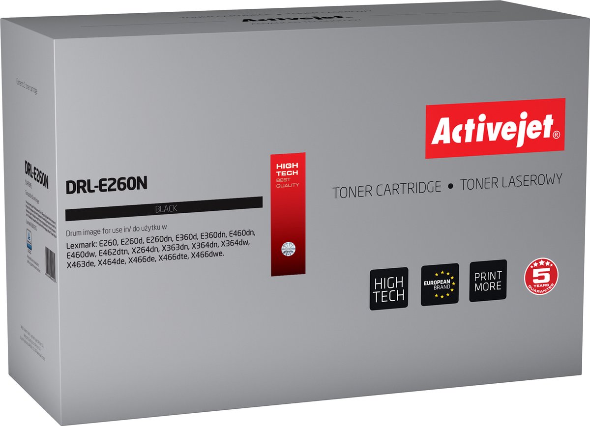 Image of ActiveJet DRL-E260N Drum voor Lexmark printer; Lexmark E260X22G vervanging; Opperste; 30000 pagina's; zwart.