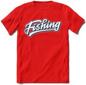 Fishing - Vissen T-Shirt | Grappig Verjaardag Vis Hobby Cadeau Shirt | Dames - Heren - Unisex | Tshirt Hengelsport Kleding Kado - Rood - M