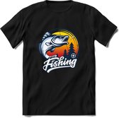 Fishing - Vissen T-Shirt | Grappig Verjaardag Vis Hobby Cadeau Shirt | Dames - Heren - Unisex | Tshirt Hengelsport Kleding Kado - Zwart - XXL